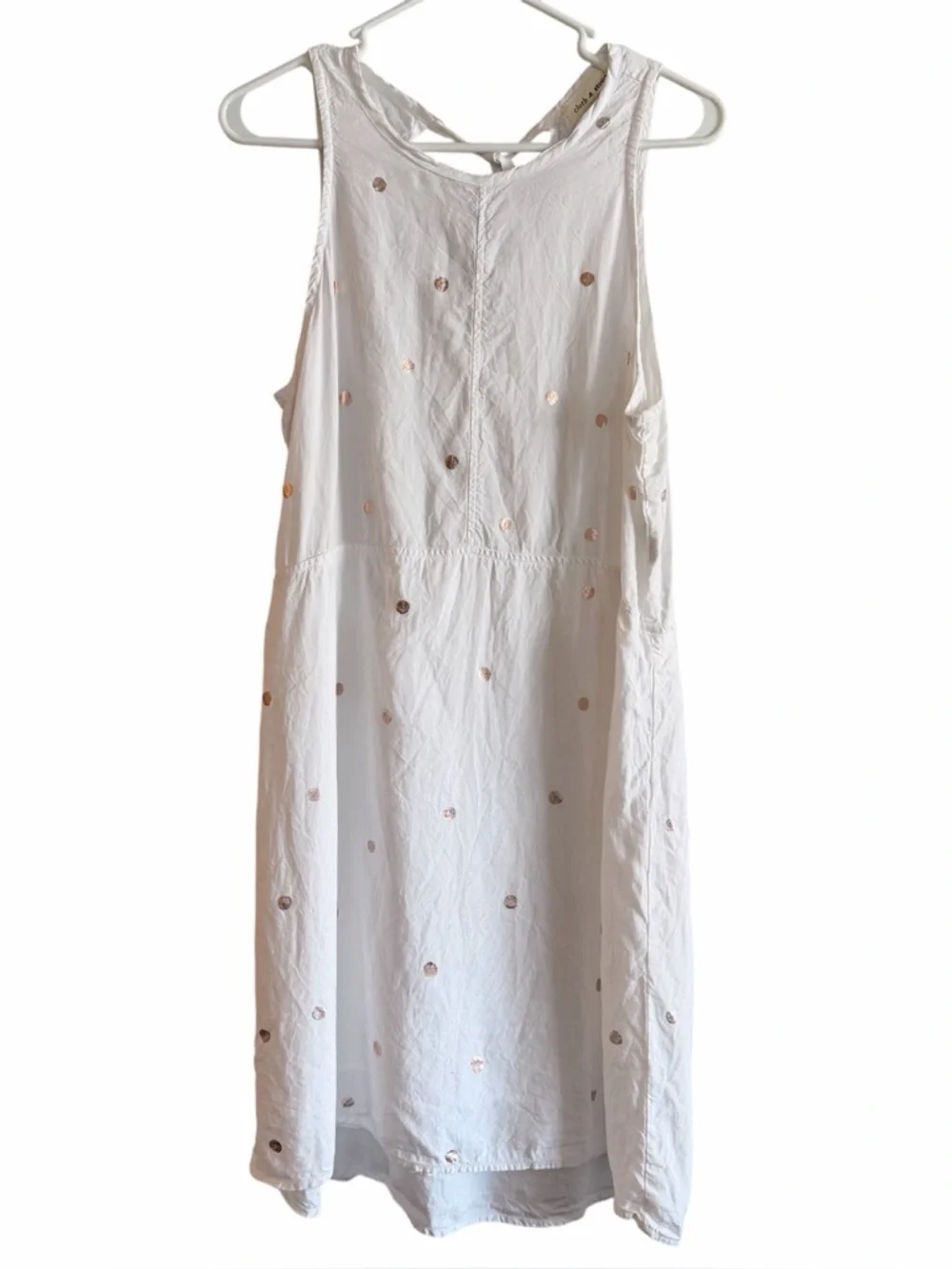 Anthropologie White Rose Gold Polka Dot Print Preppy Coastal Shift Mini Dress M - Picture 2 of 6
